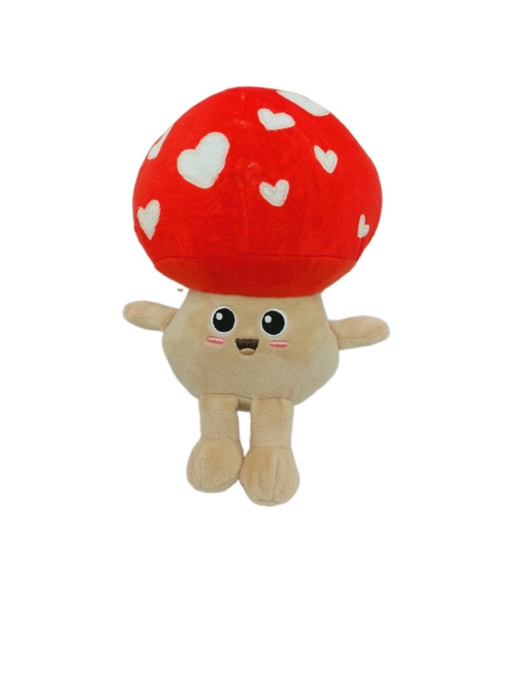 Feankfird Mushroom Plush Stuffed Animal Red White Tan Hearts 7"